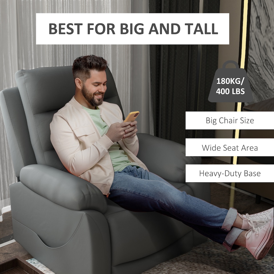 image 1 of HOMCOM Electric Riser and Recliner for Elderly with 8 Vibration Massage, PU Leather Power Lift Recliner Chair for Living Room with Side Pockets, Footrest, Grey | Grey | Grey