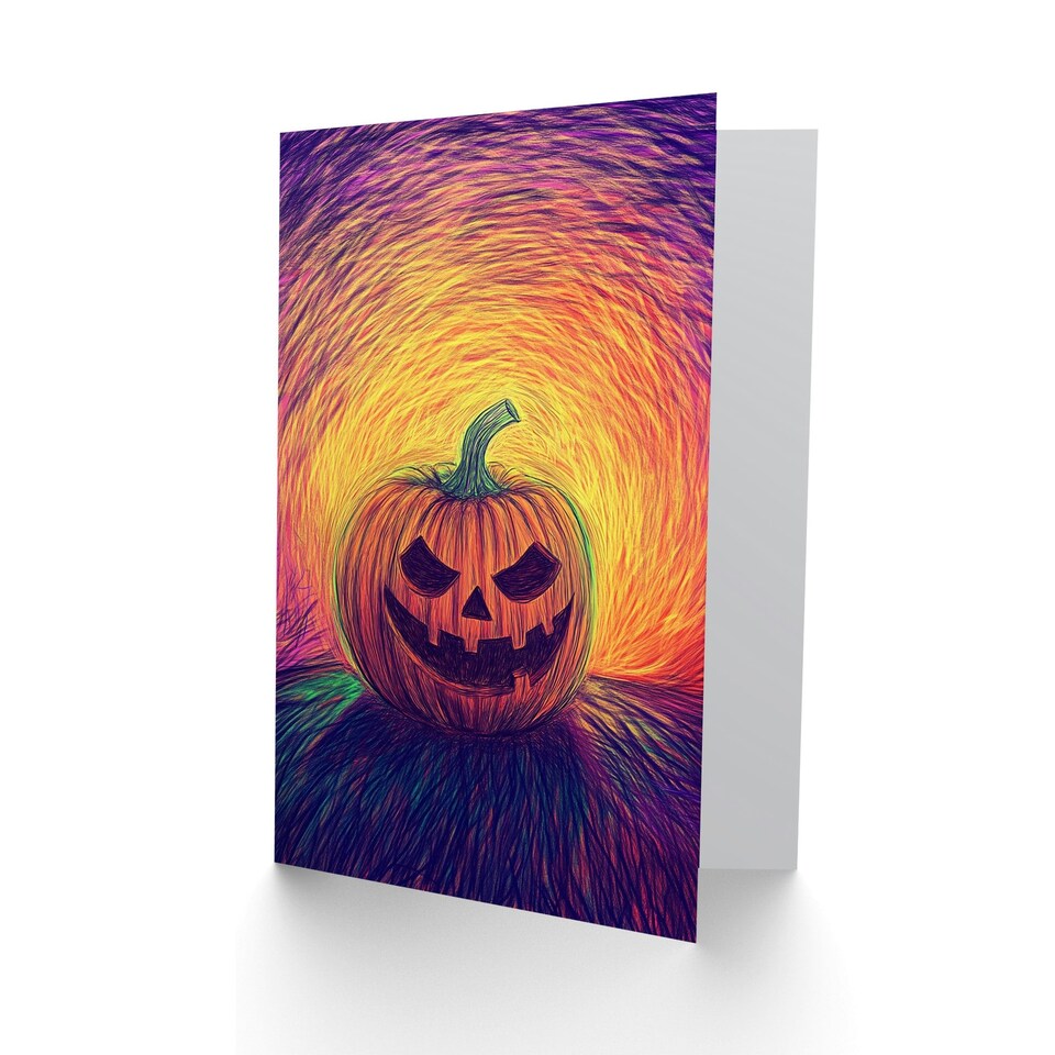 image 1 of Evil Fun Carved Pumpkin Face Trick or Treat Scary Halloween Card