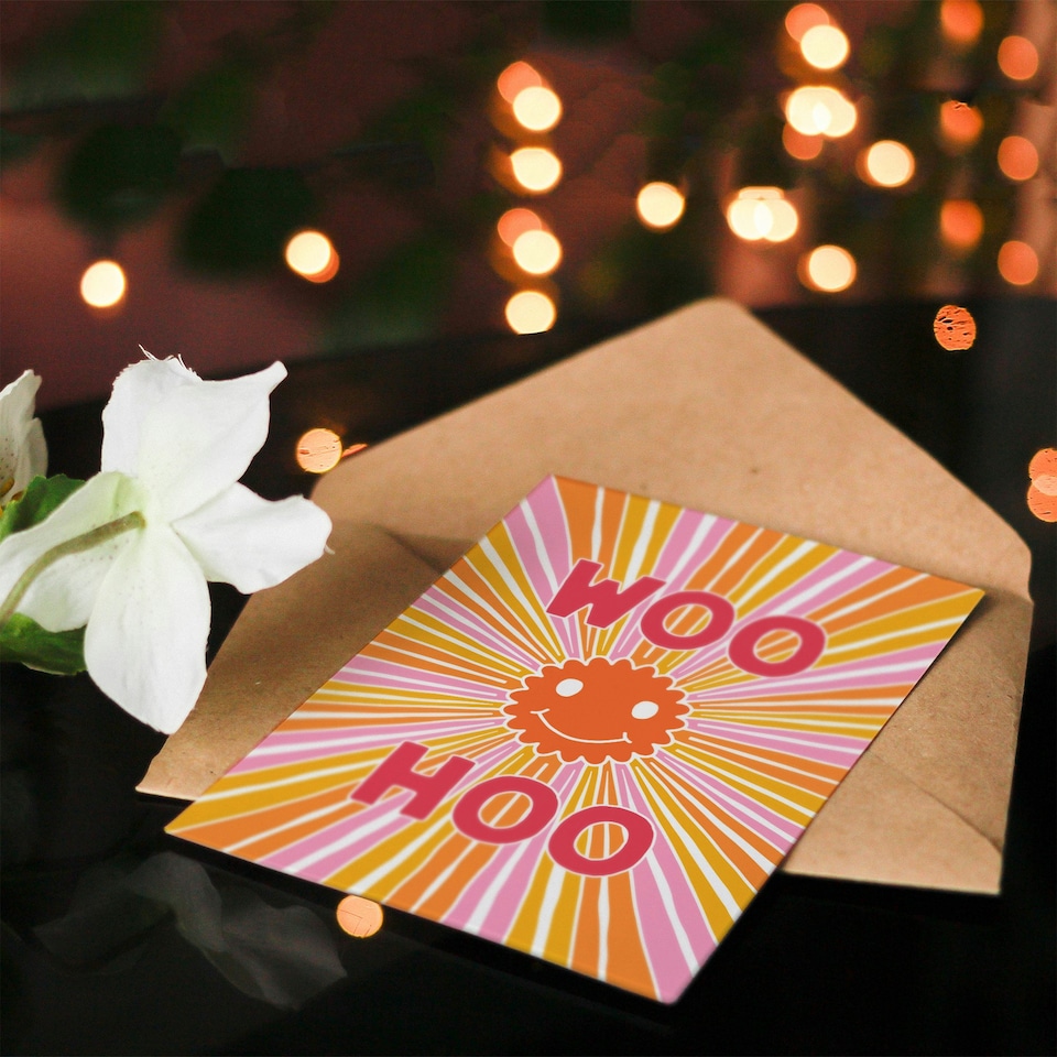 image 1 of Congratulations Card Groovy Smiley Face Trippy Congrats Sun Rays