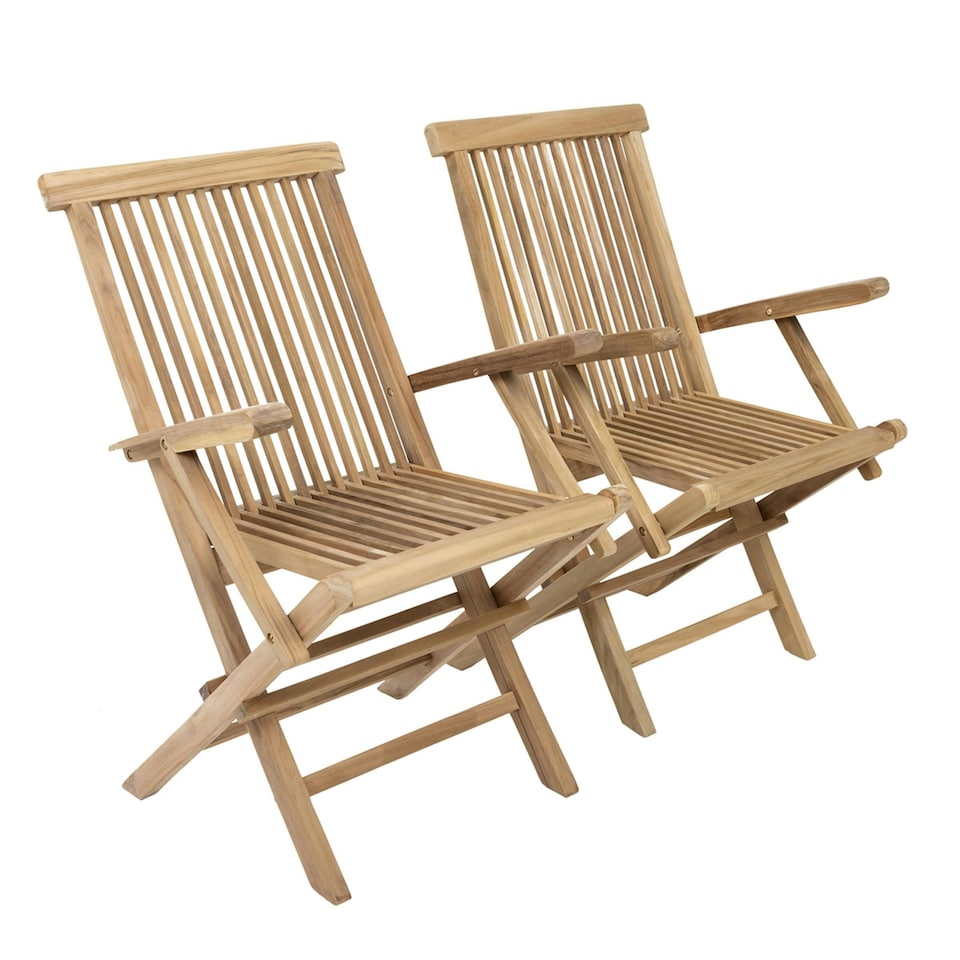 image 1 of Charles Bentley Pair of Solid Wooden Teak Garden Outdoor Folding Arm Chairs