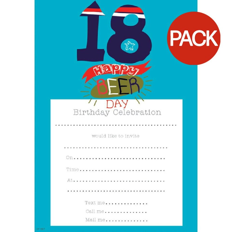 image 1 of Simon Elvin Birthday Invites Hanging Pad (Pack Of 10) - Blue - 18th