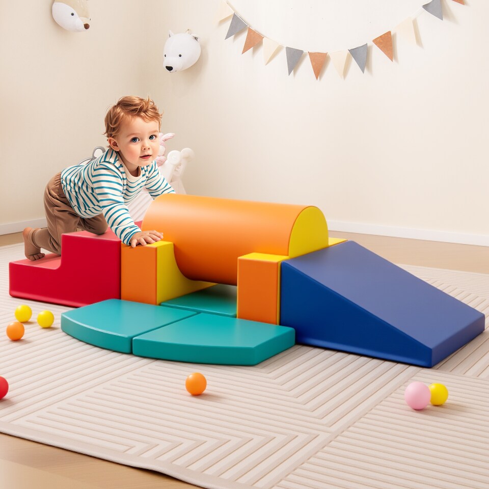 COSTWAY 10 Pcs Foam Climbing Blocks Set Toddlers Soft Foam Building ...