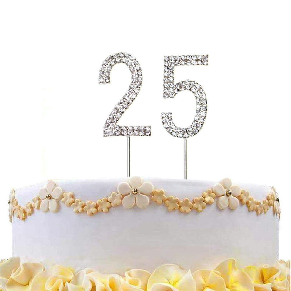 image 1 of Cake Topper Number 25 - Silver Diamond Silver