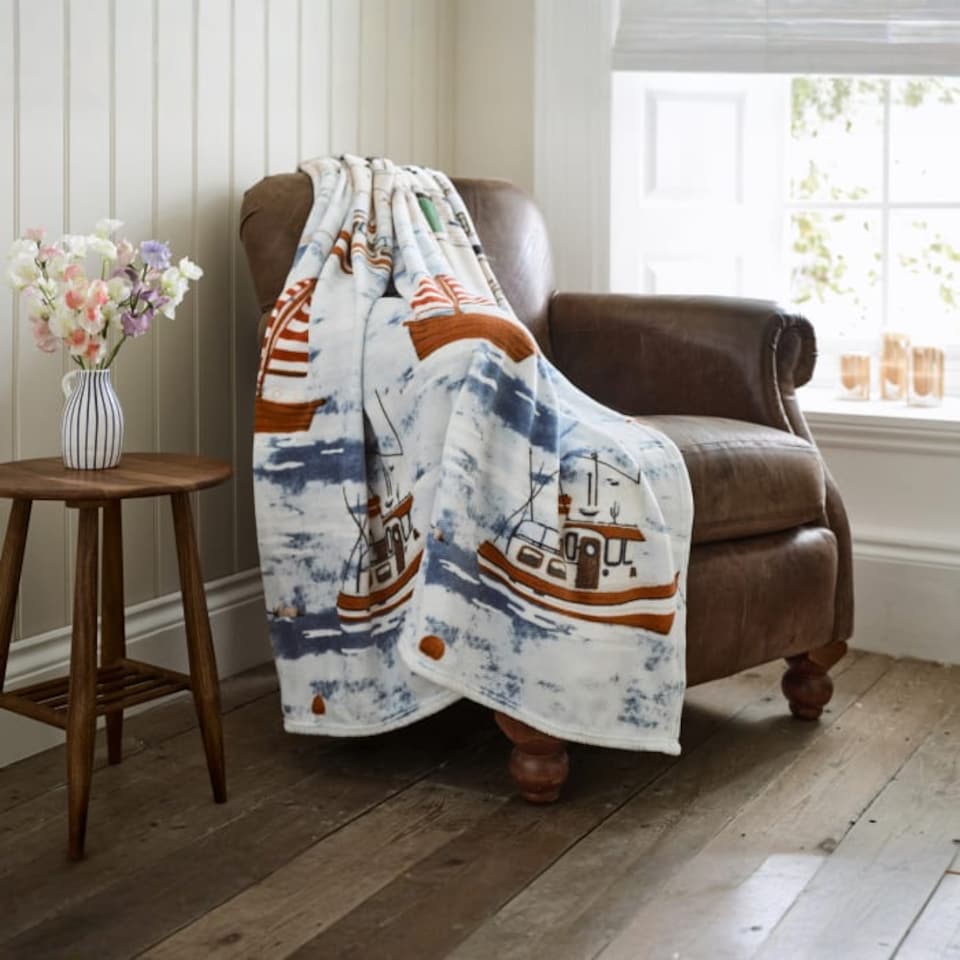 image 1 of Coastal Fishing Village Soft Coral Fleece Printed Throw