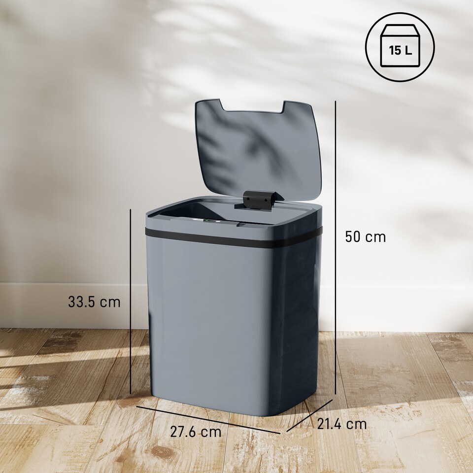 image 1 of HOMCOM 15L Sensor Bin, Automatic Touchless Kitchen Bin, Battery Operated