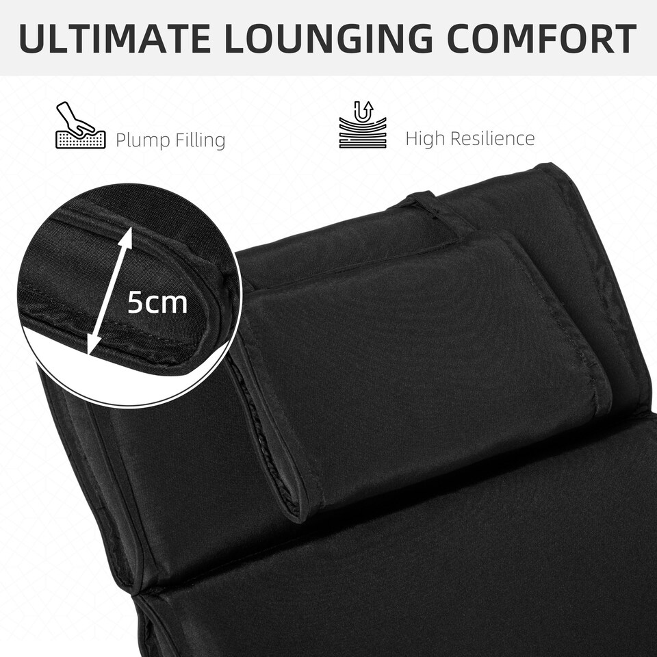 image 1 of Outsunny Garden Sun Lounger Chair Cushion Reclining Relaxer Indoor Outdoor Black | Black