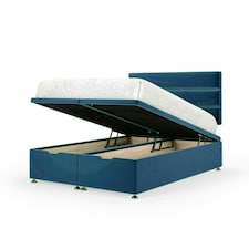 Marine Blue Plush Velvet Ottoman Base and Milan Headboard Super King N/A