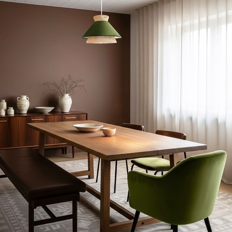 image 1 of Designer Dark Olive Velvet and Natural Rattan Pendant Lighting Shade | Green | Olive Green | 1