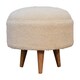 image 2 of Artisan Furniture Solid Wood Cream Boucle Rounded Footstool, Upholstered, Brown and Cream