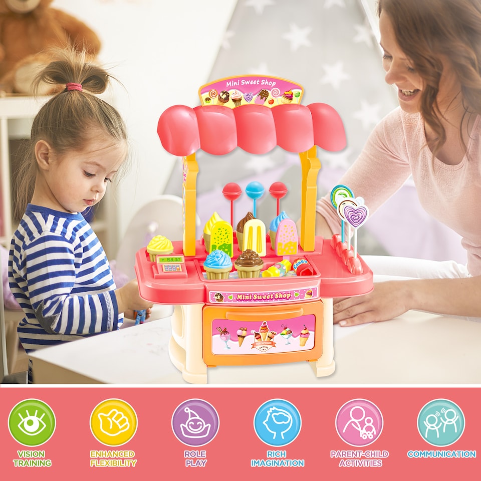 image 1 of Mini Sweet Shop Toy Set with 17 Colourful Dessert Pieces for Imaginative Play