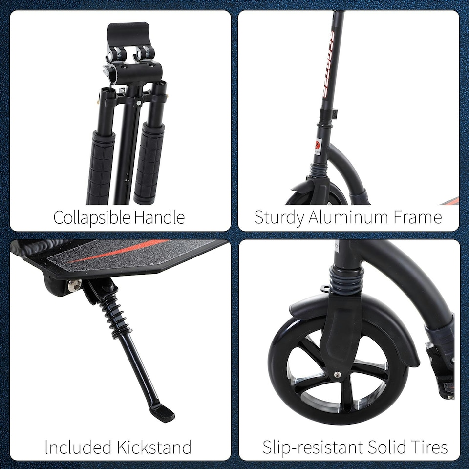 image 1 of HOMCOM Teens Adult Kick Scooter Foldable Adjust Aluminium For 14+ Black