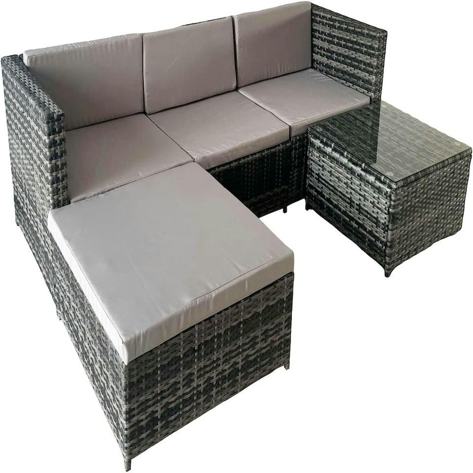 image 1 of Alivio 3 Seater Rattan Corner Sofa Set, 3 Piece PE Rattan Garden Furniture Set with Coffee Table Grey