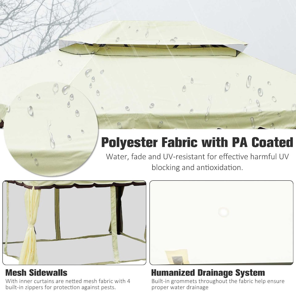 image 1 of Outsunny 4 x 3 m Aluminum Garden Gazebo, Double Roof Outdoor Gazebo Canopy Shelter with Netting & Curtains for Garden, Lawn, Backyard and Deck, Cream