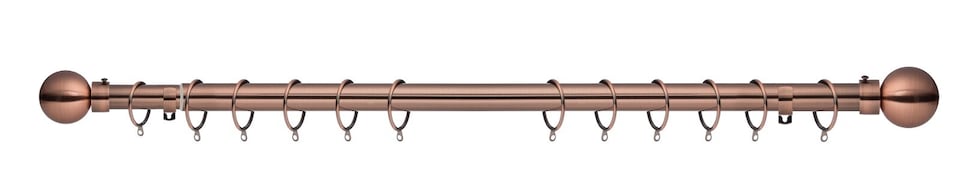 image 1 of Lister Cartwright 28mm Antique Copper Extendable Metal Curtain Pole Set Rings with Ball Finial (120 - 210 cm)