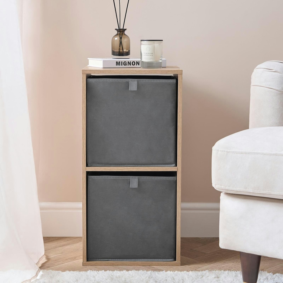 image 1 of OHS 2 Pack Folding Storage Cubes Soft Matte Velvet Collapsible Home Modern Storage Organiser Space Saving Square Ottoman Boxes Grey | Charcoal Grey