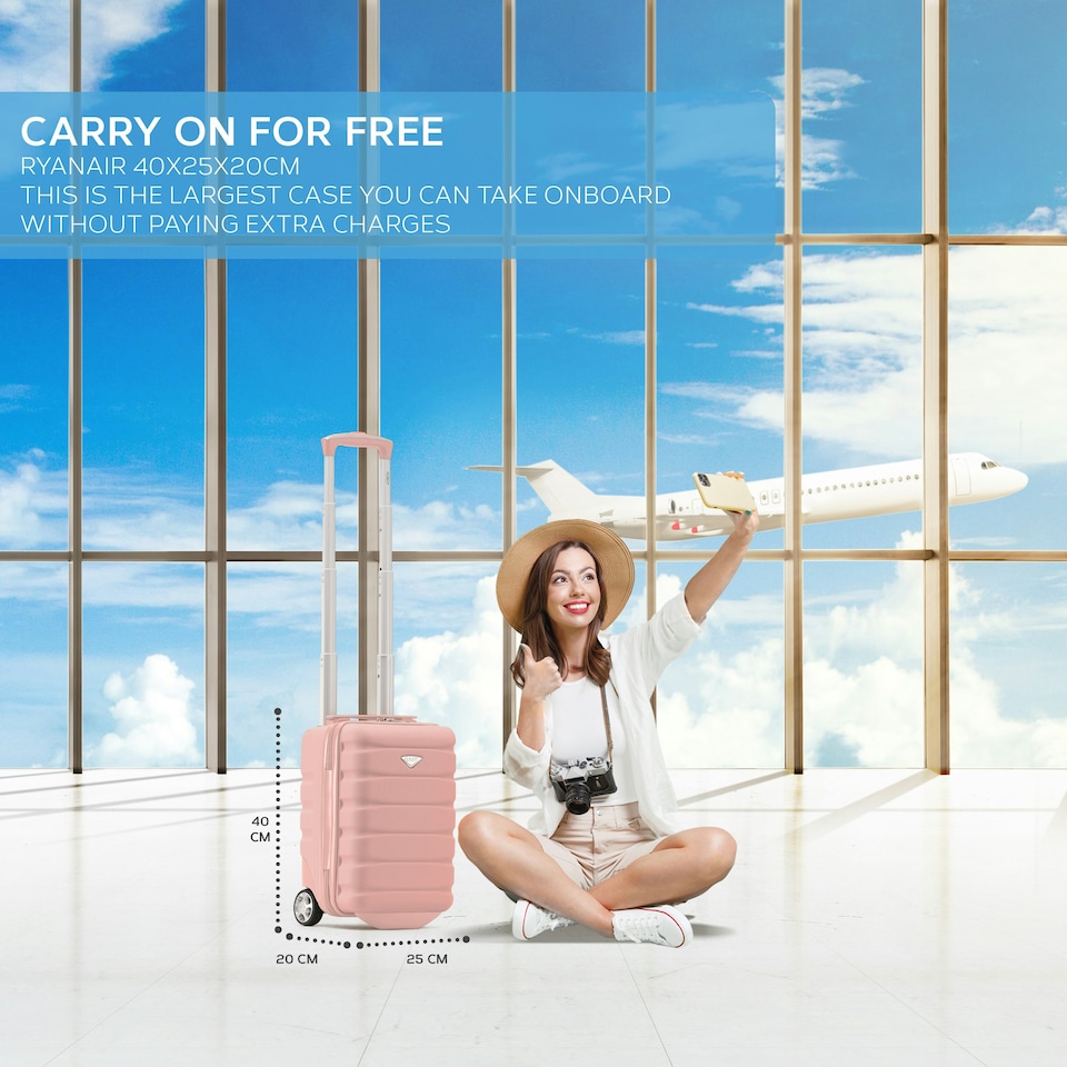 image 1 of Flight Knight Lightweight 2 Wheel ABS Hard Suitcase Cabin Hand Luggage 100+ Airlines Approved - British Airways, Ryanair & easyJet Free Carry On 40x20x25cm Pink | Rose | Cabin Bag