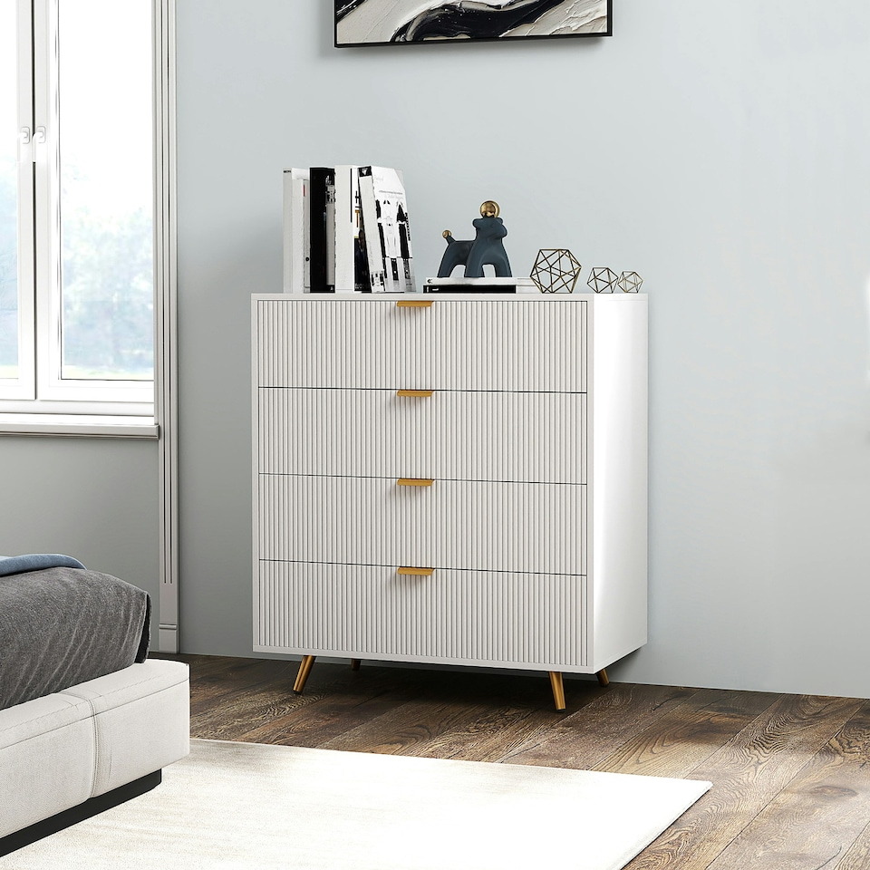 image 1 of HOMCOM Chest of Drawers with 4 Drawers for Bedroom, Living Room, White