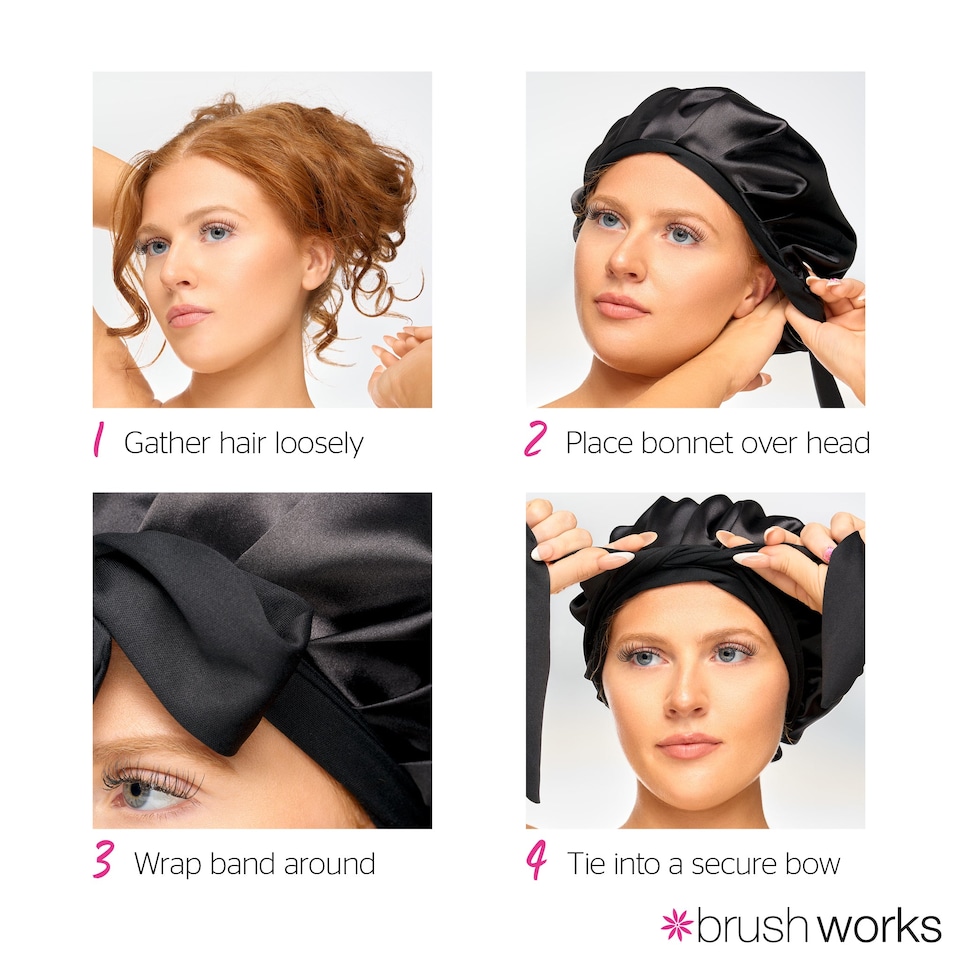 image 1 of Brushworks Double Layer Satin Hair Bonnet - Black