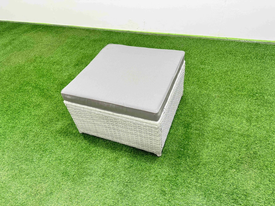 image 1 of Fimous Patio Outdoor Garden Furniture Sets with Black Glass Top Dining Table 3 Seater Sofa 2 Big Stool Light Grey