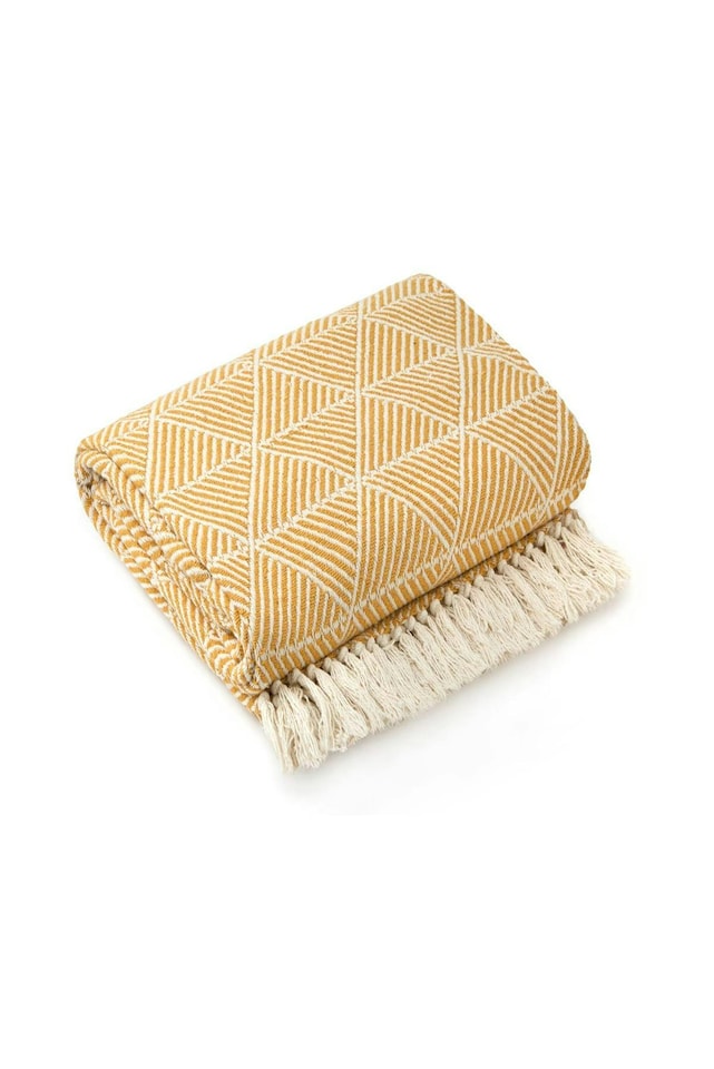 image 1 of Zahra Ochre Blanket/Throw | Yellow | Ochre | One Size