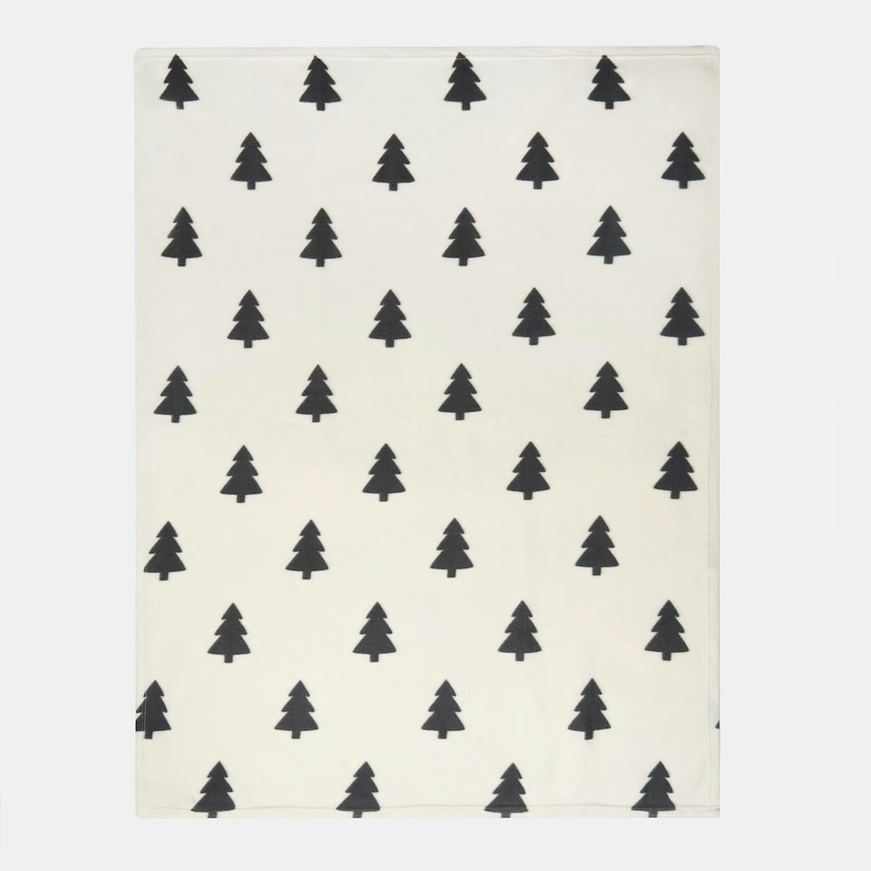 image 1 of OHS Christmas Tree Polar Print Fleece Blanket Throw, 120x150cm - White