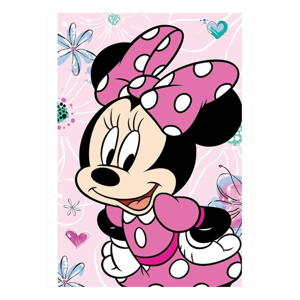 Disney Microflannel Flowers Minnie Mouse Blanket - Pink/Multicoloured - 150cm x 100cm