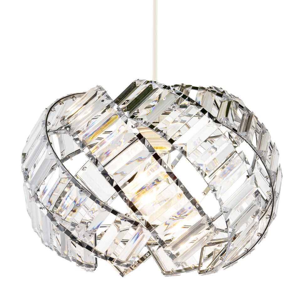 image 1 of Modern Chrome Pendant Lamp Shade with Curved Strips and Acrylic Prisms