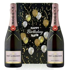 Moet & Chandon Rose Imperial Champagne, Happy Birthday Twin Gift Box (Case of 2, 75cl) 12.5% abv