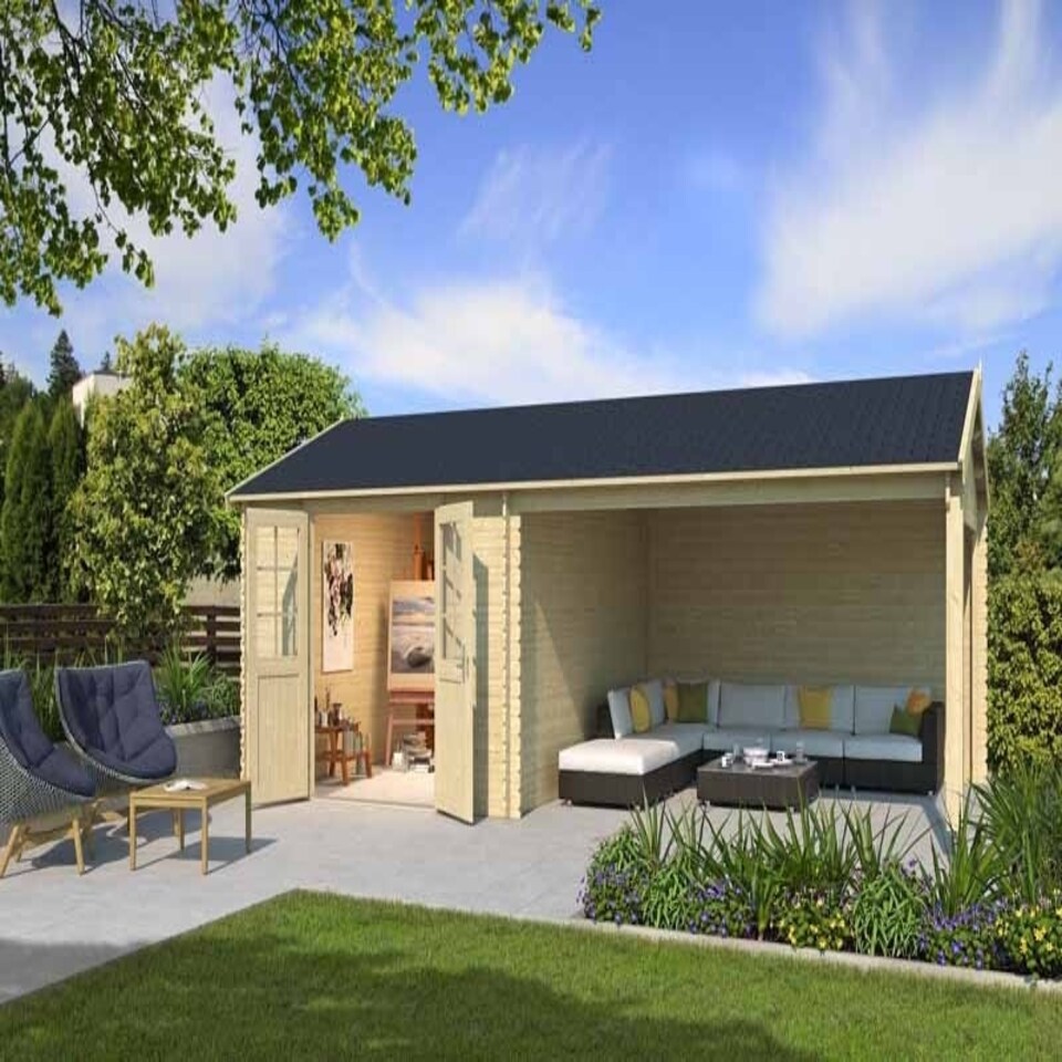 image 1 of EL Paso-Log Cabin, Wooden Garden Room, Timber Summerhouse, Home Office - L701 x W417.1 x H273.6 cm Brown