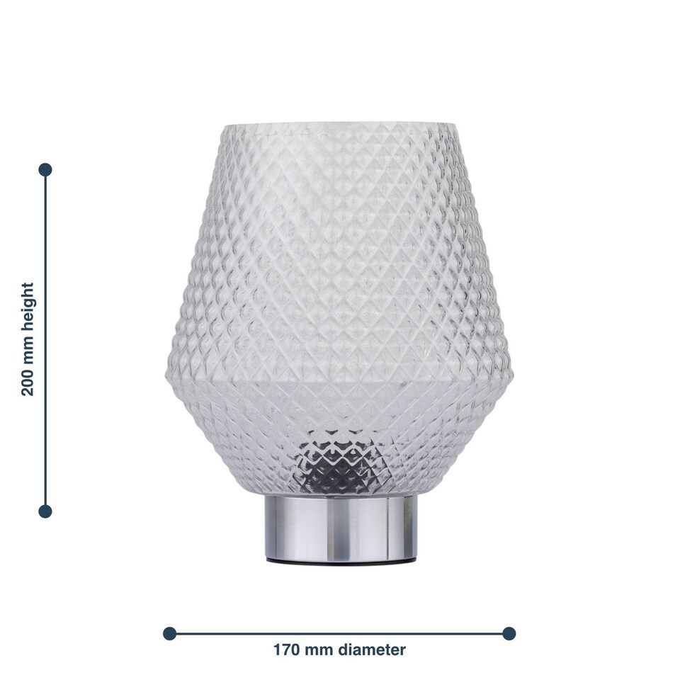 image 1 of Porter - Battery Operated Chrome Lamp with Clear Textured Glass | Chrome | Clear | Medium | 1