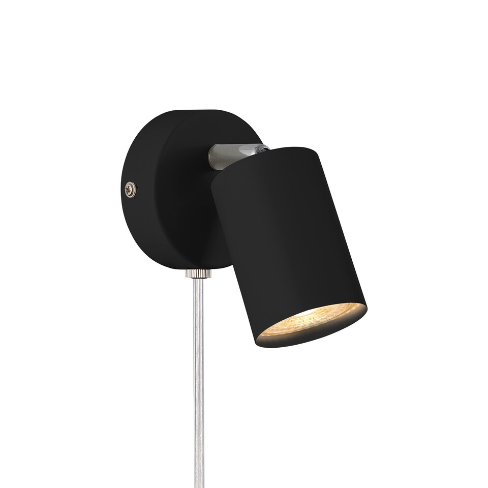 Nordlux Explore Indoor Wall Light Black Metal Sensor GU10 Adjustable Head - Plug In or Mains Powered , IP20 | Black | Black