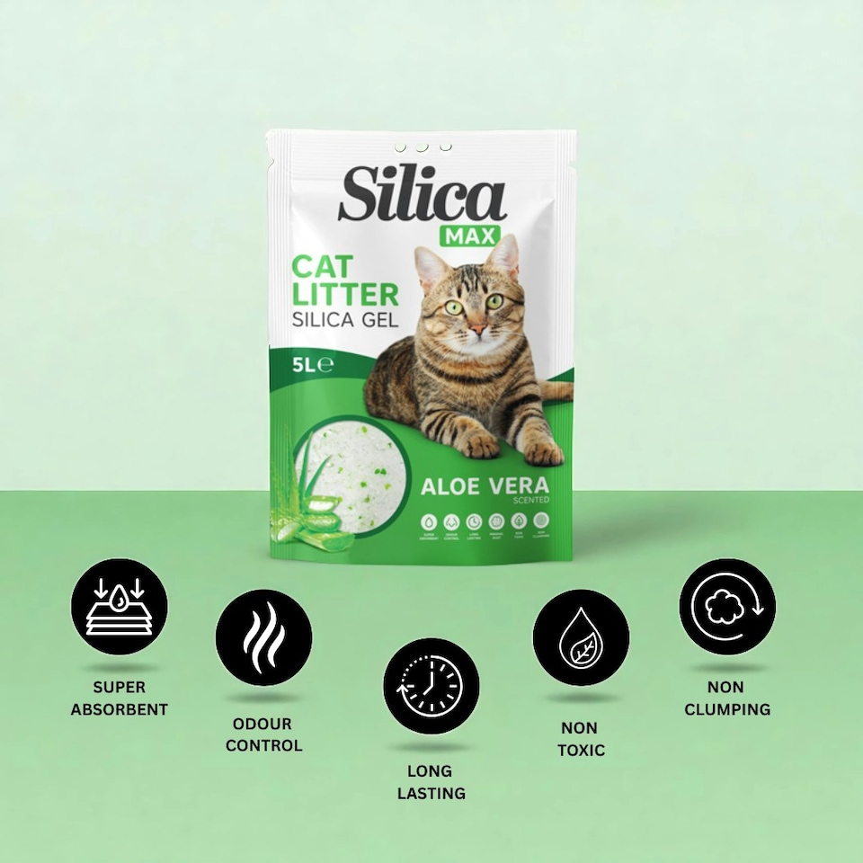 image 1 of Silica Gel Non-Clumping Cat Litter Aloe Vera Scented 5 Litres - 2 Pack