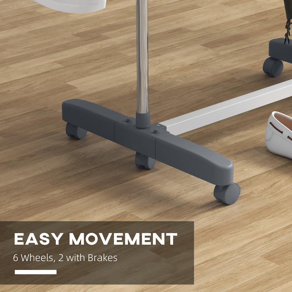 image 1 of HOMCOM 4-Tier Clothes Airer, Stainless Steel Foldable Clothes Drying Rack with Wheels and Wings, Indoor and Outdoor, Easy Assembly, 142 x 55 x 172cm, Grey