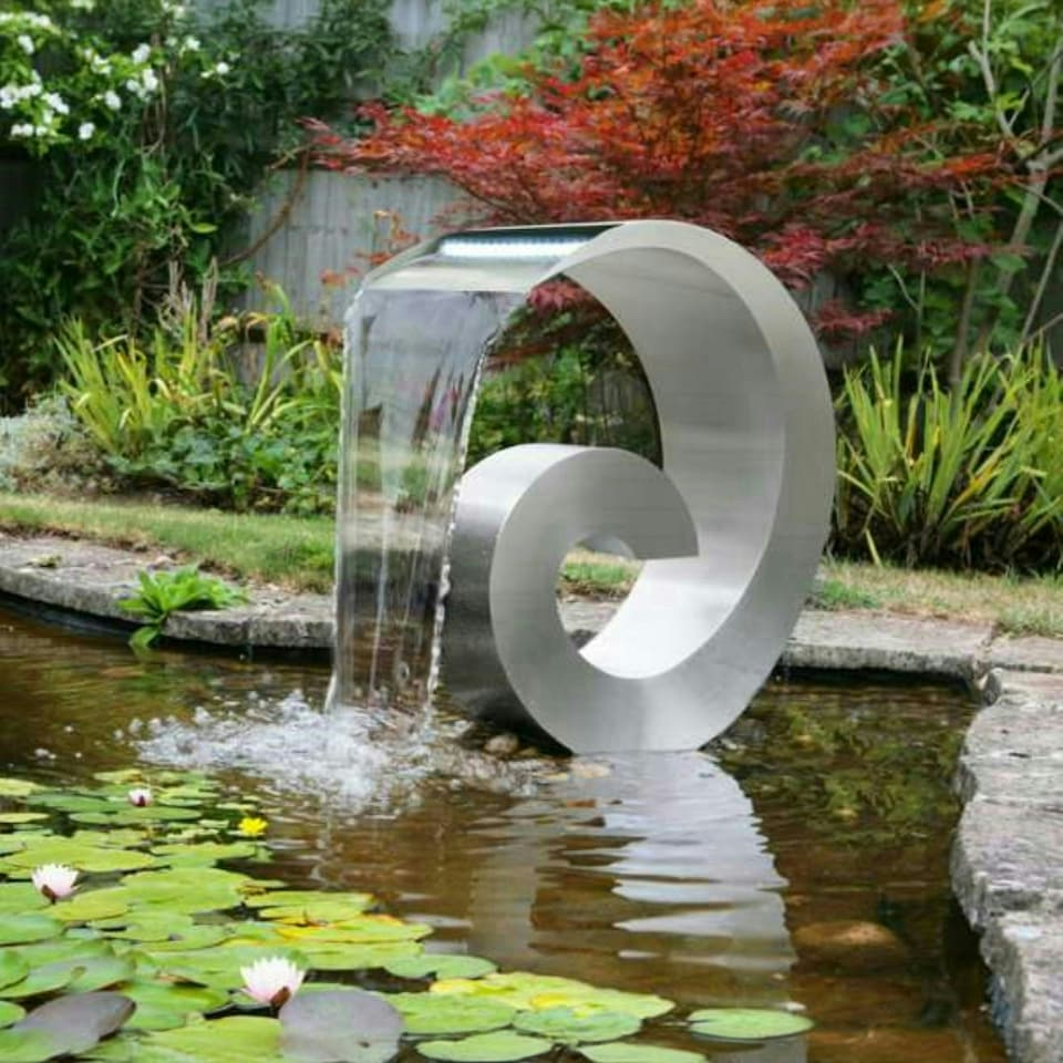 image 1 of Primrose Atlantis Cascading Stainless Steel Water Feature with Lights 65cm