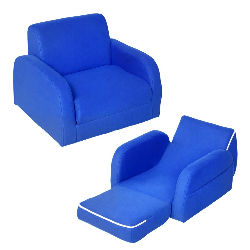 image 1 of HOMCOM 2 In 1 Kids Sofa Chair Bed Folding Couch Flannel Foam for 3-4 years Blue