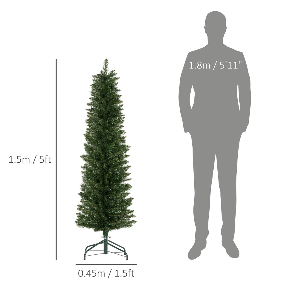 image 1 of HOMCOM 5 Foot Artificial Pencil Christmas Tree with Branches, Green