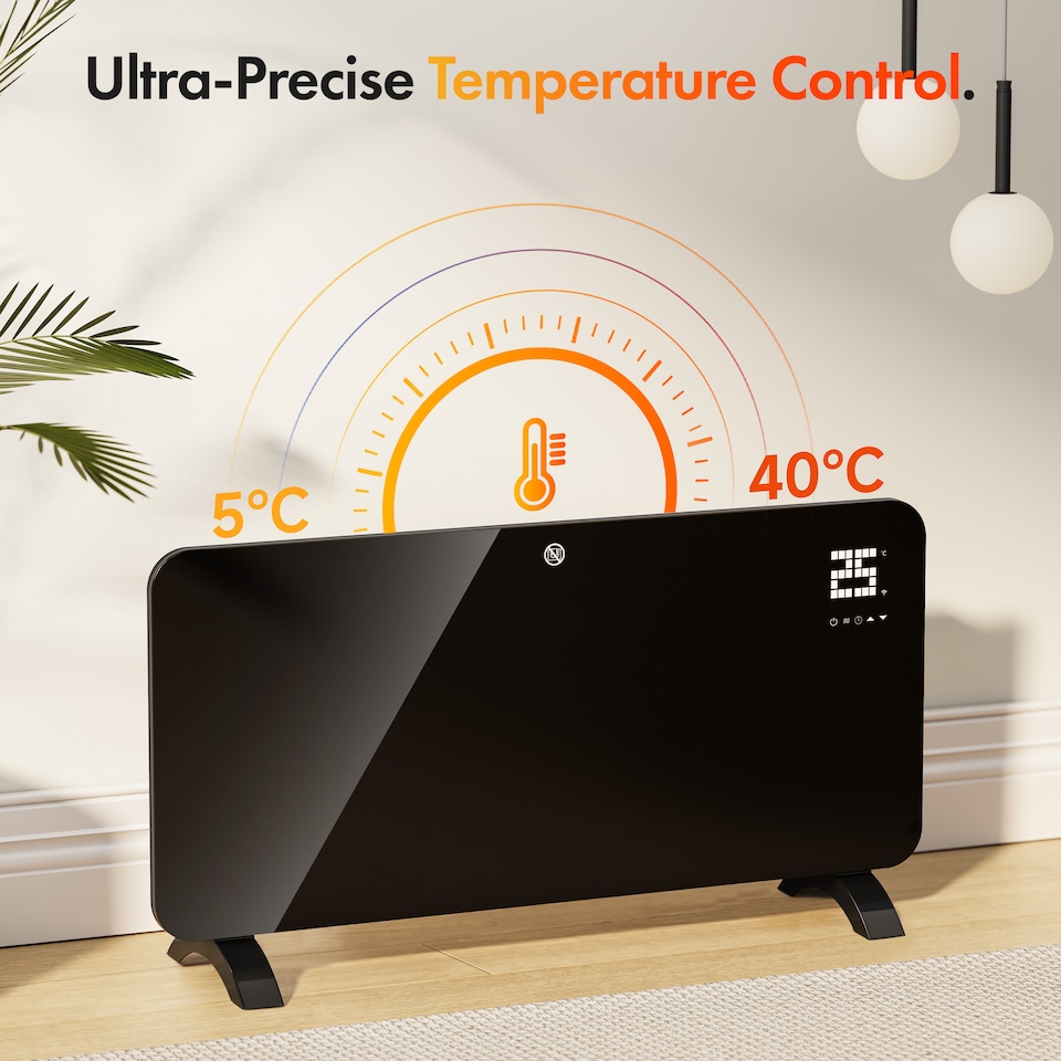 image 1 of VonHaus Electric Heater 2000W Glass Panel Radiator with WiFi