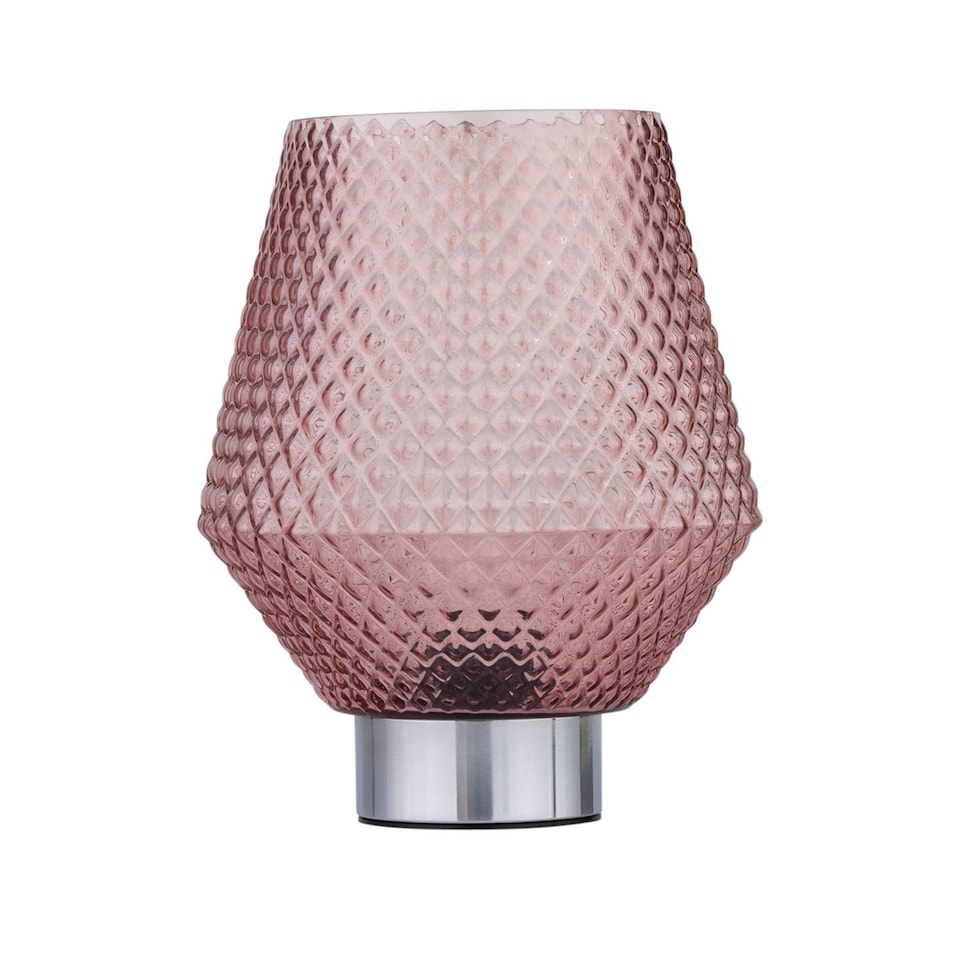 image 1 of Set of 2 Porter - Battery Operated Chrome Lamps Pink Textured Glass | Chrome | Pink | Medium | 2