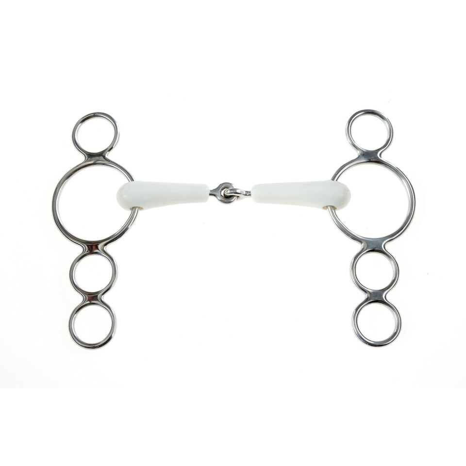 Korsteel Horses Flexi Jointed 3 Ring Dutch Gag Bit - Ivory - 4.5in