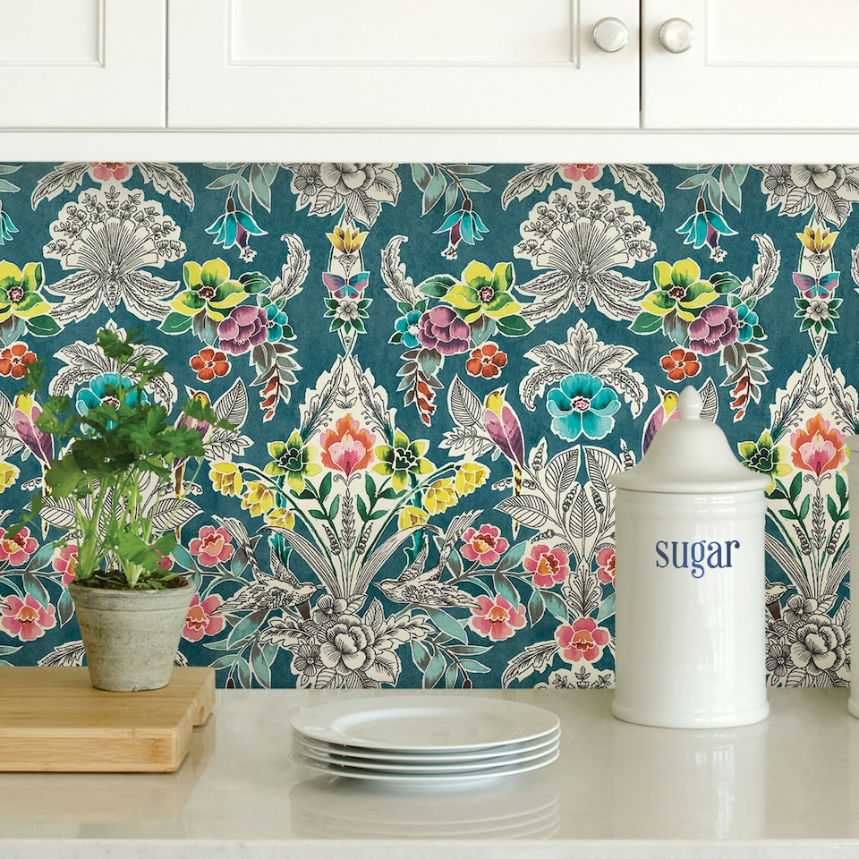 image 1 of NuWallpaper NU3037 Summer Love Peel & Stick Wallpaper, Teal Multi