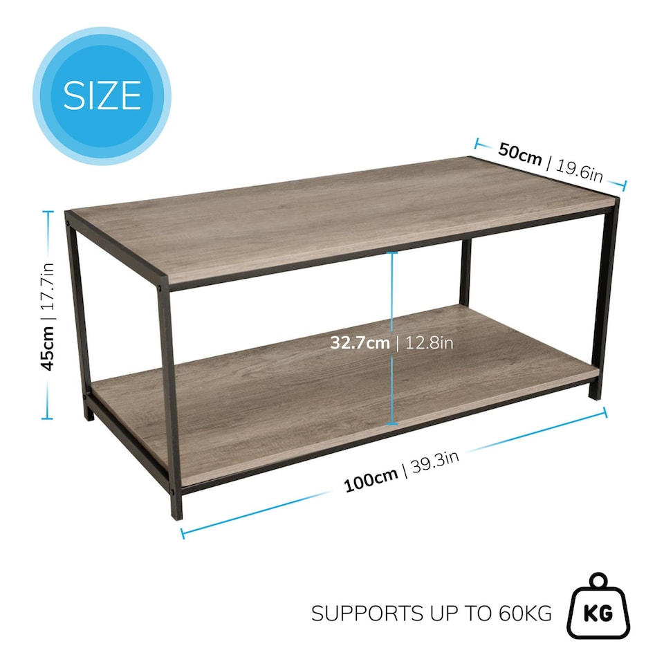 image 1 of House of Home Coffee Table Rustic Wooden Light Brown Grain Finish Living Room Storage Shelf 2 Tier | Brown | Light Brown