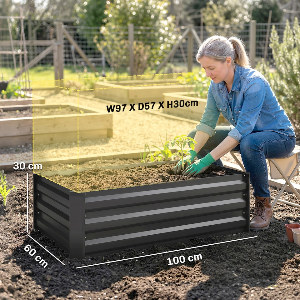 image 1 of Outsunny Set of 2 Raised Garden Bed Outdoor Galvanised Planter Box, Grey