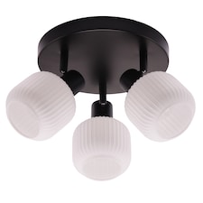 Modern Designer Matte Black Spot Ceiling Light with White Ribbed Glass Shades