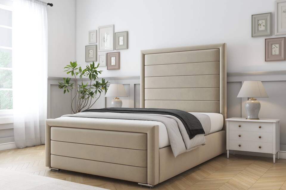 image 1 of Sloomy Ashford Almond Coniston Bed Frame With Mattress With 50" Upholstered Headboard 3' Single