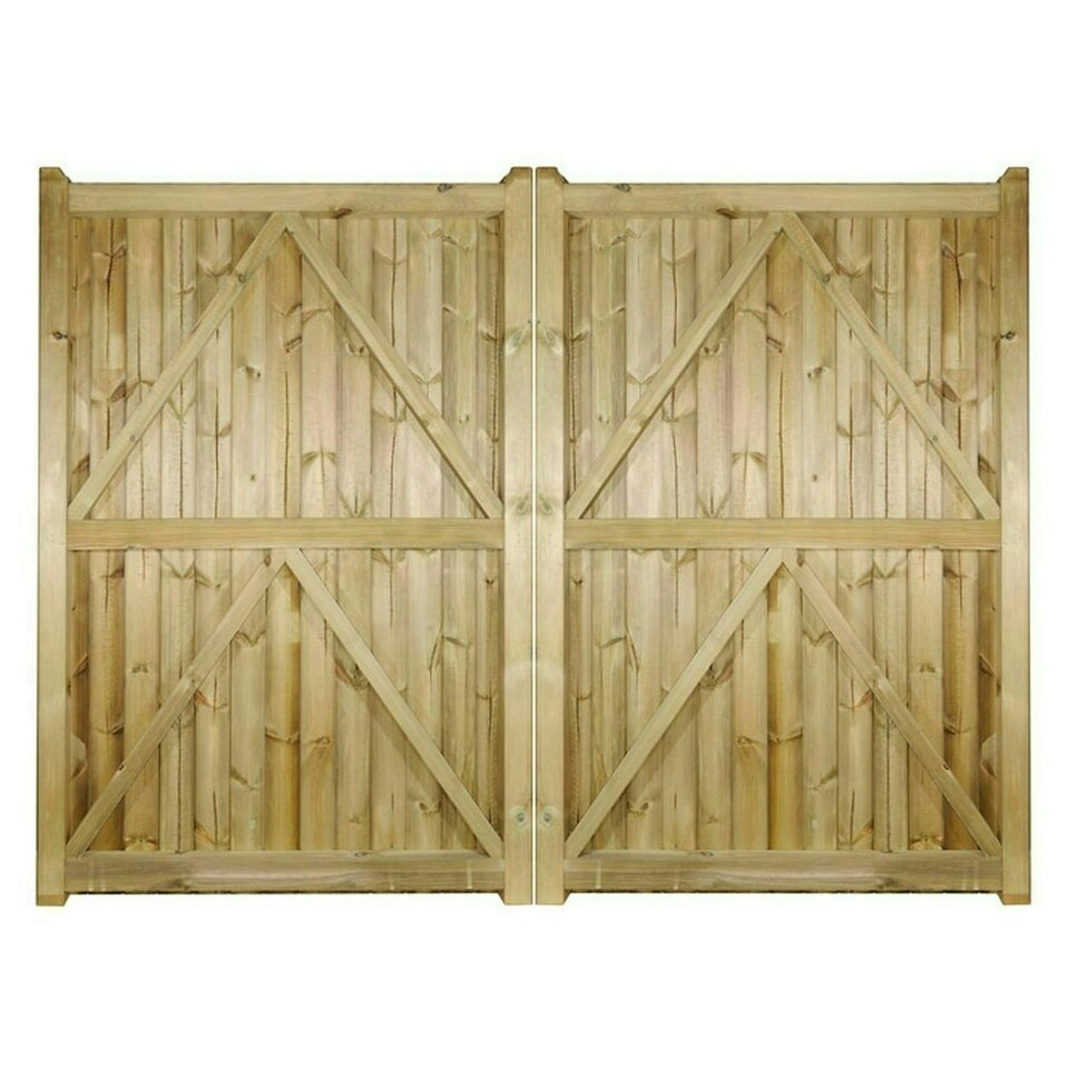 image 1 of Drayton Square Top Tall Double Driveway Gate - Pressure Treated Scandinavian Redwood - W2700 x H1800 mm Brown