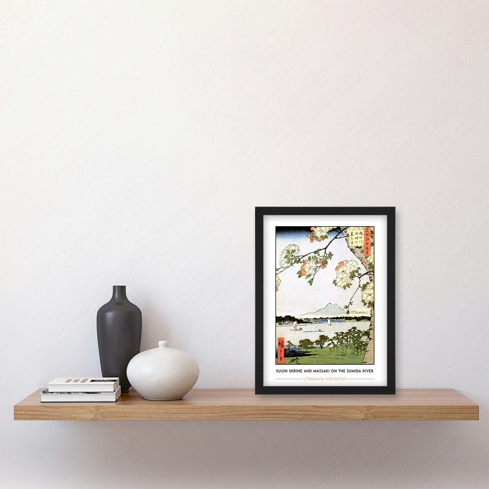 image 1 of Hiroshige Suijin Shrine And Massaki On Sumida River Framed Wall Art Print A4