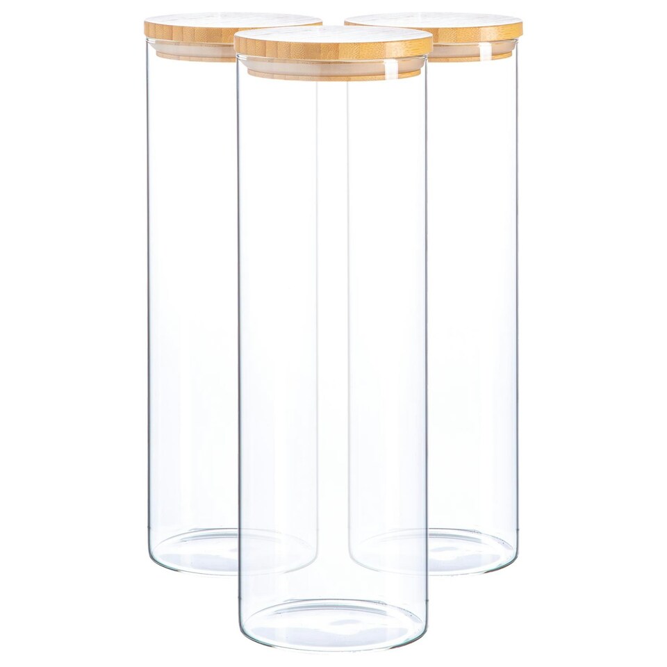 image 1 of Argon Tableware Scandi Glass Storage Jars with Wooden Lids - 2 Litre - Pack of 3