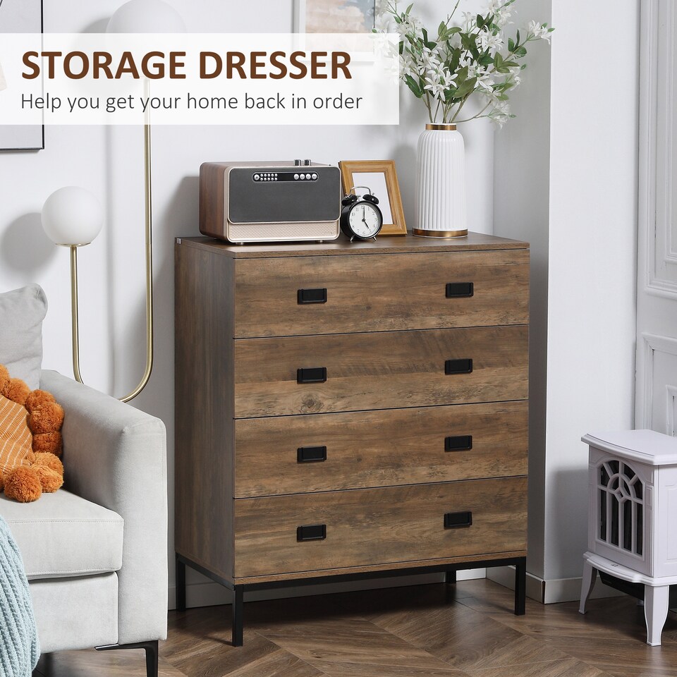 image 1 of HOMCOM Chest of Drawers, 4 Drawer Unit Storage Chest Bedroom Living Room