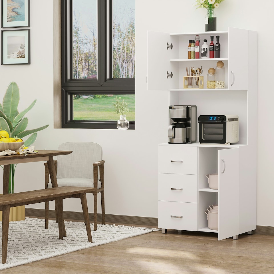 image 1 of HOMCOM Kitchen Storage Cabinet Wooden Cupboard Organiser, White