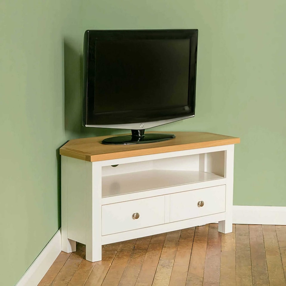 image 1 of Farro White 90cm Corner TV Unit - Fully Assembled - By Roseland Furniture